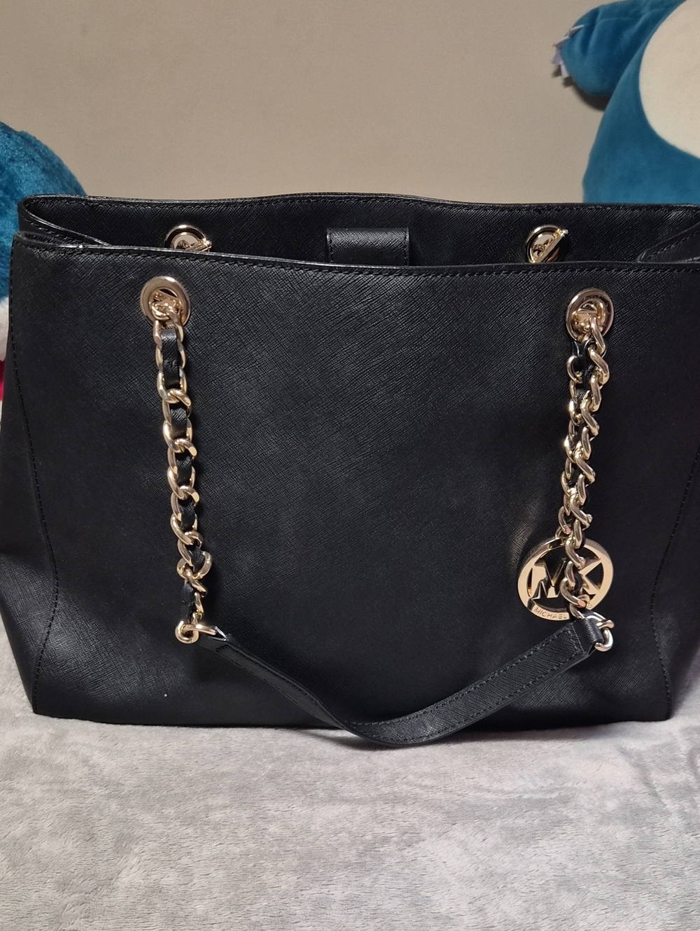 Michael Kors Black Leather Tote with Gold Chain Handles